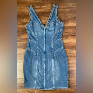 Guess Denim Body-Con Full Zip Dress, Size Medium